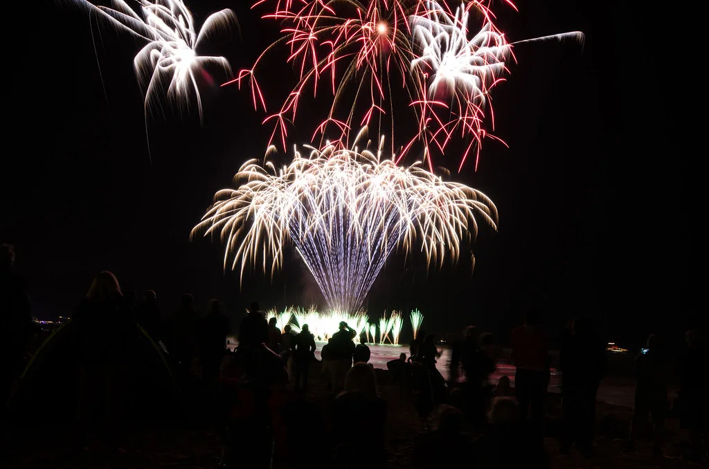 Fireworks over Bournemouth beach during the 2014 Air Festival. The photograph is of a different event and is not from a Friday Fireworks display
