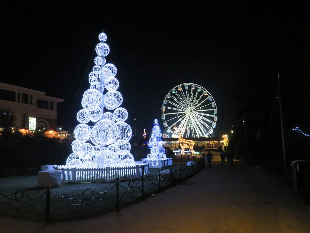 Light trees and the Big Wheel in Bournemouth's Lower Gardens, where the outdoor rink is built each winter