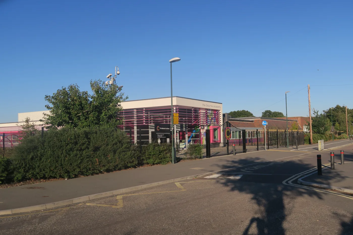 The Bourne Academy on Hadow Road, Kinson. The school street outside this entrance was made permanent in April, and the new order extends restrictions to the roads behind it